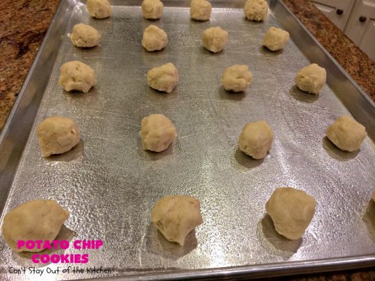 Potato Chip Cookies | Can't Stay Out of the Kitchen | these amazing 5-ingredient #cookies are divine! We make them every year at #Christmas time and everyone loves them. All are amazed that they have #PotatoChips in the batter! Mouthwatering & so delicious. #holiday #HolidayBaking #HolidayDessert #ChristmasCookieExchange #dessert #PotatoChipCookies