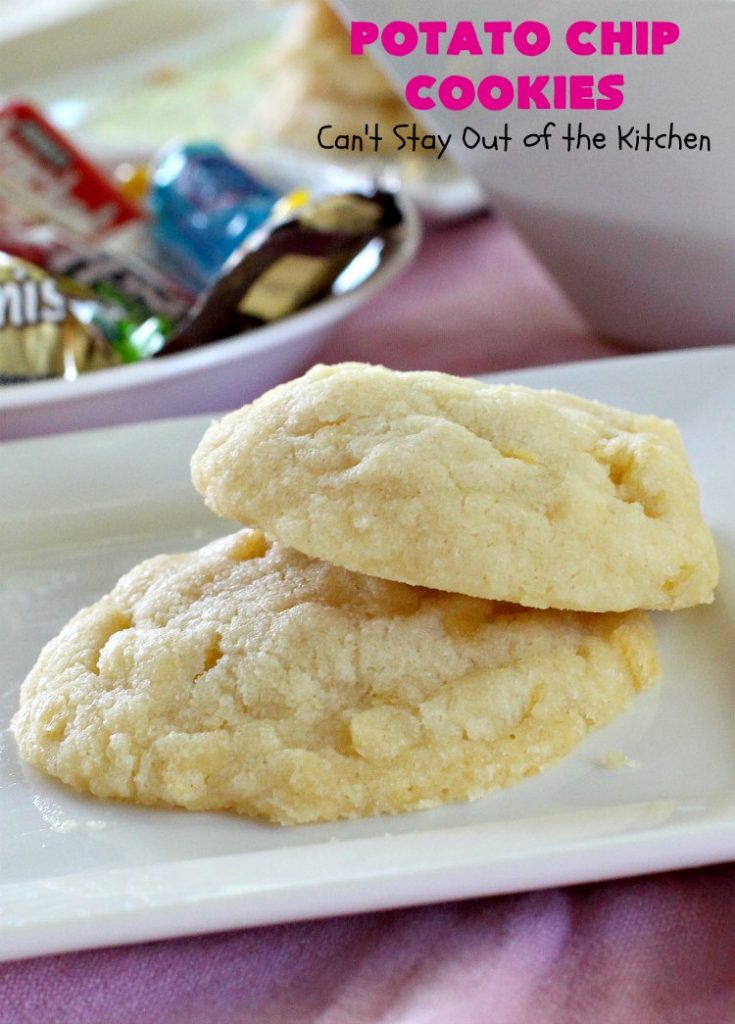 Potato Chip Cookies | Can't Stay Out of the Kitchen | these amazing 5-ingredient #cookies are divine! We make them every year at #Christmas time and everyone loves them. All are amazed that they have #PotatoChips in the batter! Mouthwatering & so delicious. #holiday #HolidayBaking #HolidayDessert #ChristmasCookieExchange #dessert #PotatoChipCookies