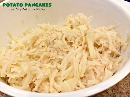 Potato Pancakes | Can't Stay Out of the Kitchen | this vintage #recipe is a keeper! It's great to serve for #Breakfast or #dinner. Serve with #applesauce, ketchup or the condiments of your choice. #potatoes #GlutenFree #Holiday #PotatoPancakes #HolidayBreakfast #healthy #CleanEating #HashBrownPotatoes
