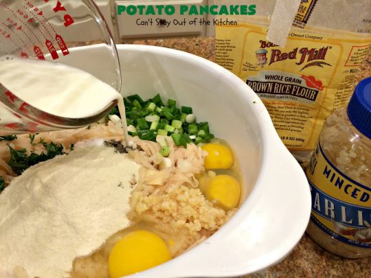 Potato Pancakes | Can't Stay Out of the Kitchen | this vintage #recipe is a keeper! It's great to serve for #Breakfast or #dinner. Serve with #applesauce, ketchup or the condiments of your choice. #potatoes #GlutenFree #Holiday #PotatoPancakes #HolidayBreakfast #healthy #CleanEating #HashBrownPotatoes