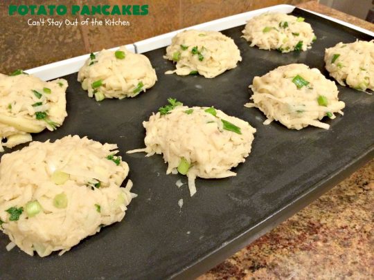 Potato Pancakes | Can't Stay Out of the Kitchen | this vintage #recipe is a keeper! It's great to serve for #Breakfast or #dinner. Serve with #applesauce, ketchup or the condiments of your choice. #potatoes #GlutenFree #Holiday #PotatoPancakes #HolidayBreakfast #healthy #CleanEating #HashBrownPotatoes