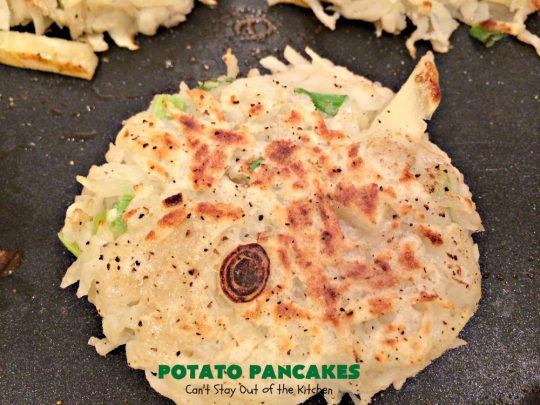 Potato Pancakes | Can't Stay Out of the Kitchen | this vintage #recipe is a keeper! It's great to serve for #Breakfast or #dinner. Serve with #applesauce, ketchup or the condiments of your choice. #potatoes #GlutenFree #Holiday #PotatoPancakes #HolidayBreakfast #healthy #CleanEating #HashBrownPotatoes