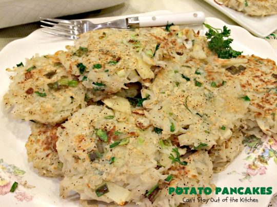 Potato Pancakes | Can't Stay Out of the Kitchen | this vintage #recipe is a keeper! It's great to serve for #Breakfast or #dinner. Serve with #applesauce, ketchup or the condiments of your choice. #potatoes #GlutenFree #Holiday #PotatoPancakes #HolidayBreakfast #healthy #CleanEating #HashBrownPotatoes