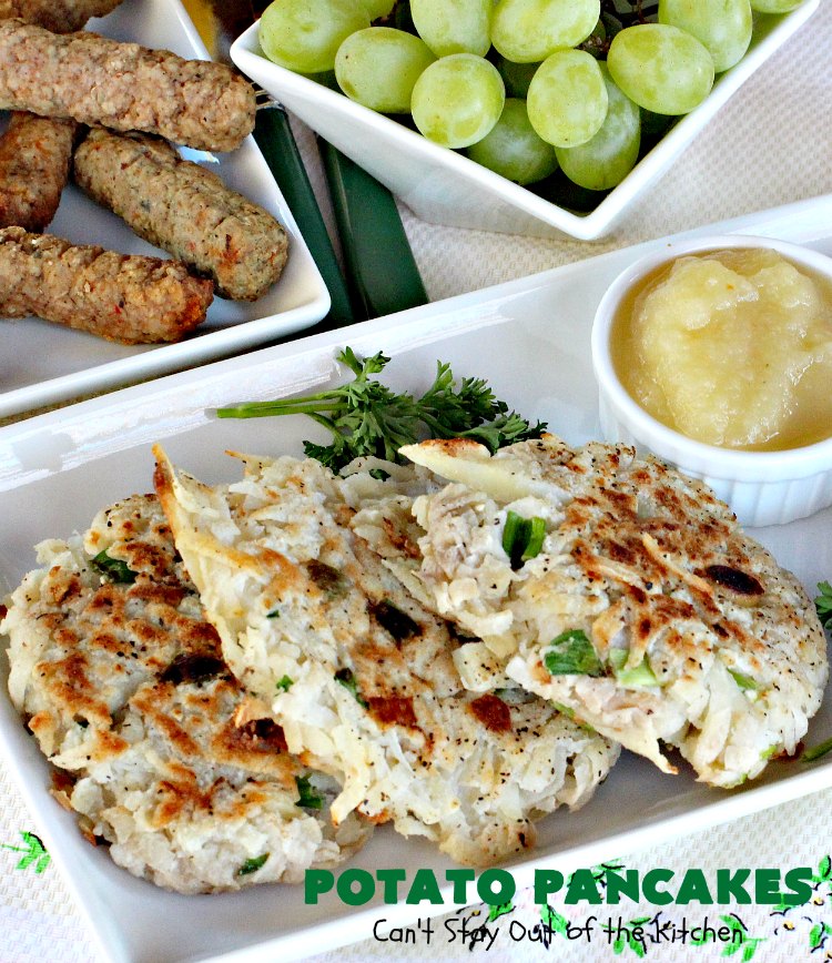 Potato Pancakes | Can't Stay Out of the Kitchen | this vintage #recipe is a keeper! It's great to serve for #Breakfast or #dinner. Serve with #applesauce, ketchup or the condiments of your choice. #potatoes #GlutenFree #Holiday #PotatoPancakes #HolidayBreakfast #healthy #CleanEating #HashBrownPotatoes