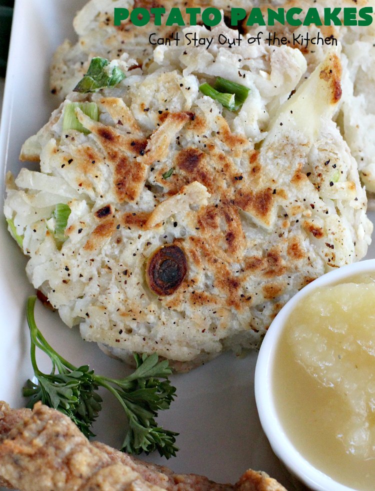 Potato Pancakes | Can't Stay Out of the Kitchen | this vintage #recipe is a keeper! It's great to serve for #Breakfast or #dinner. Serve with #applesauce, ketchup or the condiments of your choice. #potatoes #GlutenFree #Holiday #PotatoPancakes #HolidayBreakfast #healthy #CleanEating #HashBrownPotatoes
