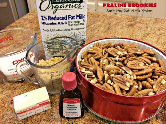 Praline Brookies | Can't Stay Out of the Kitchen | this outrageous #dessert has a #brownie layer, a #praline layer & topped with a #MrsFields #chocolate chip #cookie dough layer. Utterly amazing!