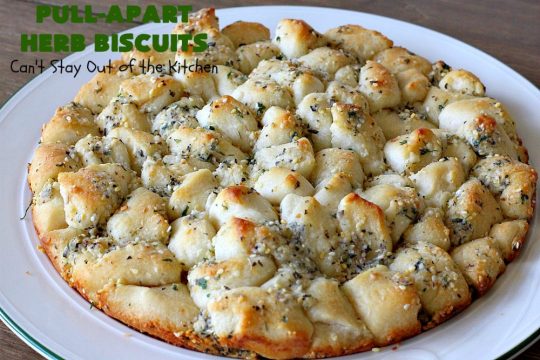 Pull-Apart Herbed Biscuits | Can't Stay Out of the Kitchen | this fantastic pull-apart #MonkeyBread is easy & delightful. The savory herb flavors make this a dynamic #bread to serve as a side for any main dish. Great for company or #holiday dinners too. #PullApartHerbedBiscuits