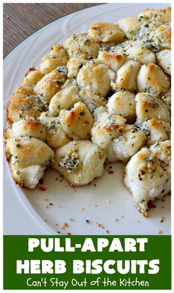 Pull-Apart Herbed Biscuits | Can't Stay Out of the Kitchen | this fantastic pull-apart #MonkeyBread is easy & delightful. The savory herb flavors make this a dynamic #bread to serve as a side for any main dish. Great for company or #holiday dinners too. #PullApartHerbedBiscuits