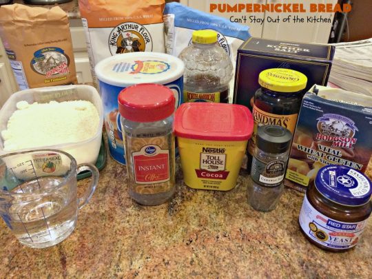 Pumpernickel Bread | Can't Stay Out of the Kitchen | This delicious home-baked #bread is so easy since it's made in the #breadmaker. #Pumpernickel is a #SourdoughBread made with #RyeFlour. It's excellent as a dinner bread with any entree. We like to serve it for #breakfast with Apple Butter or jelly. #HomeMadeBread #HomeBakedBread #PumpernickelBread