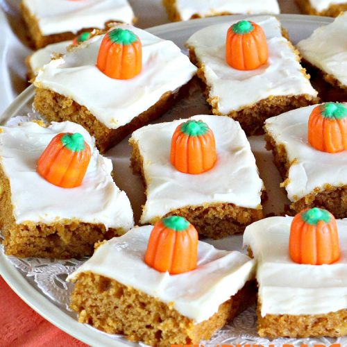 Pumpkin Bars | Can't Stay Out of the Kitchen | sensational #dessert for #fall #baking. The #creamcheese frosting is heavenly. #pumpkin #cookie