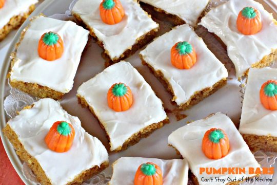 Pumpkin Bars | Can't Stay Out of the Kitchen | sensational #dessert for #fall #baking. The #creamcheese frosting is heavenly. #pumpkin #cookie