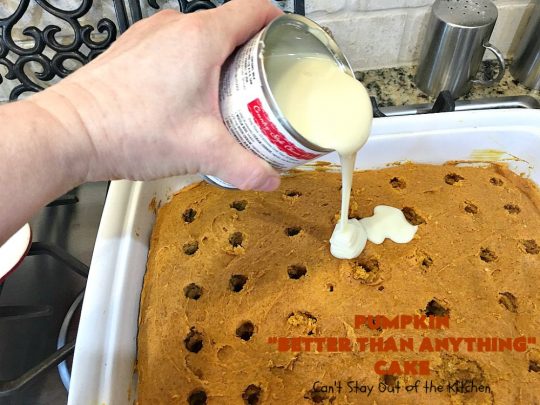 Pumpkin Better Than Anything Cake | Can't Stay Out of the Kitchen | this is one of the best #desserts I've ever tried. The #pumpkin #pokecake is filled with sweetened condensed milk so it's extremely moist. This easy #recipe also uses #HeathEnglishToffeeBit & #CaramelSundaeSauce. You'll be drooling after the first bite! #PumpkinCake #cake #CoolWhip #PumpkinDessert #EasyDessert #HolidayDessert #ThanksgivingDessert #ChristmasDessert