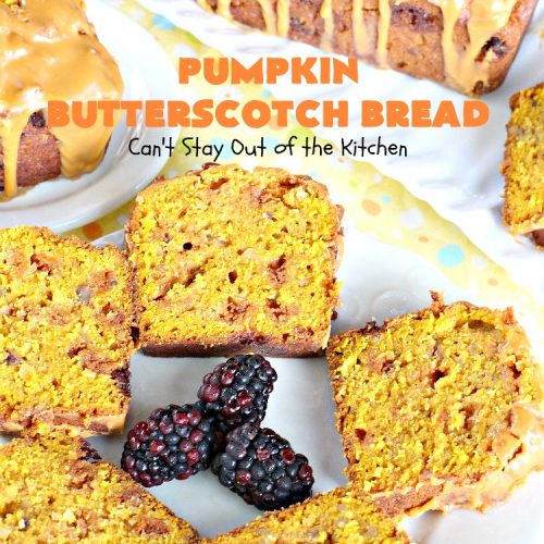 Pumpkin Butterscotch Bread | Can't Stay Out of the Kitchen | this outrageous #pumpkin #bread is filled with #butterscotch chips & has a luscious butterscotch icing. Excellent for #fall #baking or a #holiday #breakfast like #Thanksgiving.