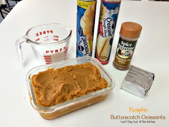 Pumpkin Butterscotch Croissants | Can't Stay Out of the Kitchen | These fabulous #croissants are wonderful for the #holidays -- everyone loves them! They're so easy since they're made with #crescentrolls. #pumpkin #butterscotch #breakfast