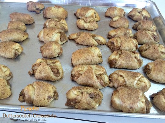 Pumpkin Butterscotch Croissants | Can't Stay Out of the Kitchen | These fabulous #croissants are wonderful for the #holidays -- everyone loves them! They're so easy since they're made with #crescentrolls. #pumpkin #butterscotch #breakfast