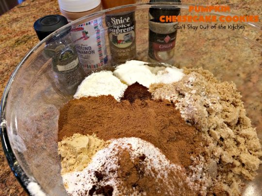 Pumpkin Cheesecake Cookies | Can't Stay Out of the Kitchen | these spectacular #cookies include #pumpkin, #CheesecakeJellO & #CinnamonChips. They have explosive flavor & are perfect for #holiday parties or a #ChristmasCookieExchange. Also great for #FallBaking. #fall #dessert #cheesecake #PumpkinDessert #PumpkinCheesecakeCookies #cinnamon