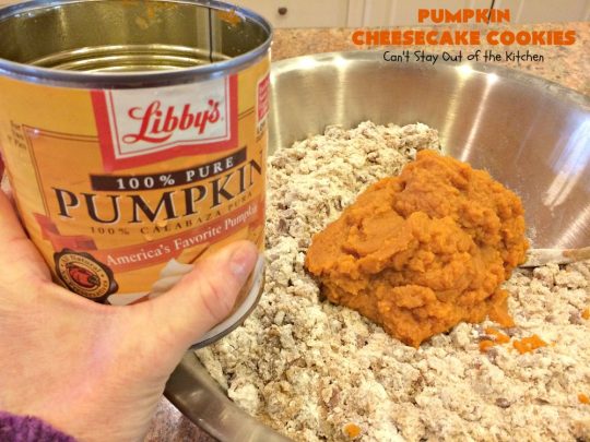Pumpkin Cheesecake Cookies | Can't Stay Out of the Kitchen | these spectacular #cookies include #pumpkin, #CheesecakeJellO & #CinnamonChips. They have explosive flavor & are perfect for #holiday parties or a #ChristmasCookieExchange. Also great for #FallBaking. #fall #dessert #cheesecake #PumpkinDessert #PumpkinCheesecakeCookies #cinnamon