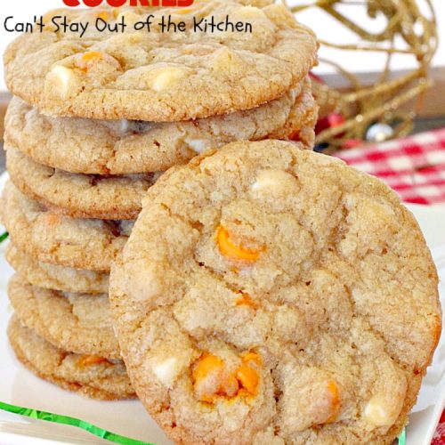 Pumpkin Chip Cookies | Can't Stay Out of the Kitchen | these heavenly #cookies use #pumpkin 'n spice chips & vanilla chips. They are absolutely divine! Perfect for #fall or #holiday baking. #dessert