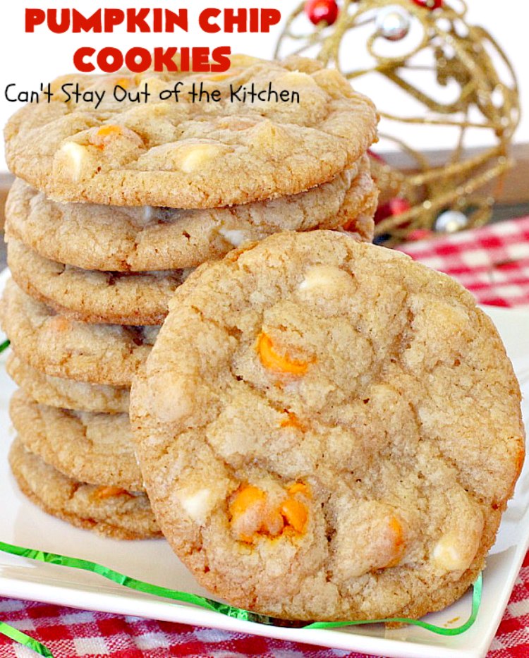 Pumpkin Chip Cookies | Can't Stay Out of the Kitchen | these heavenly #cookies use #pumpkin 'n spice chips & vanilla chips. They are absolutely divine! Perfect for #fall or #holiday baking. #dessert