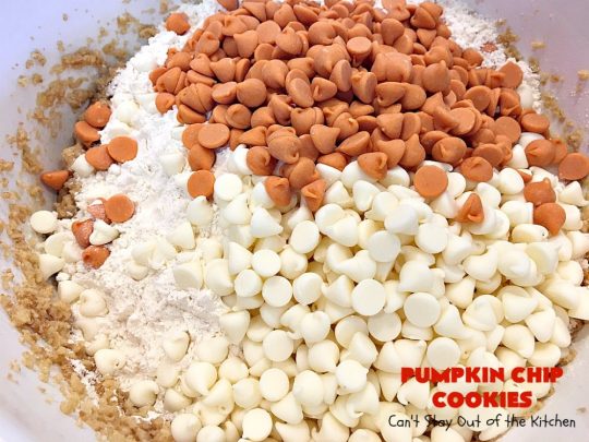 Pumpkin Chip Cookies | Can't Stay Out of the Kitchen | these heavenly #cookies use #pumpkin 'n spice chips & vanilla chips. They are absolutely divine! Perfect for #fall or #holiday baking. #dessert