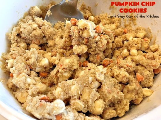 Pumpkin Chip Cookies | Can't Stay Out of the Kitchen | these heavenly #cookies use #pumpkin 'n spice chips & vanilla chips. They are absolutely divine! Perfect for #fall or #holiday baking. #dessert