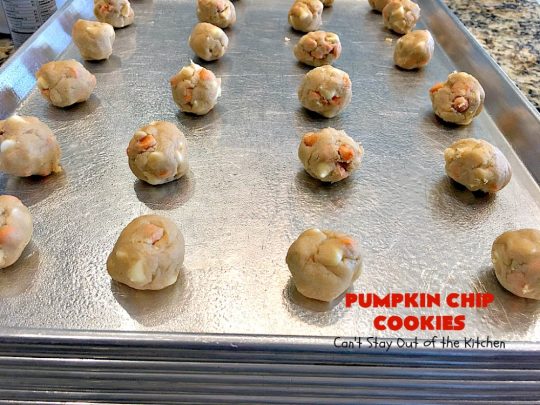 Pumpkin Chip Cookies | Can't Stay Out of the Kitchen | these heavenly #cookies use #pumpkin 'n spice chips & vanilla chips. They are absolutely divine! Perfect for #fall or #holiday baking. #dessert