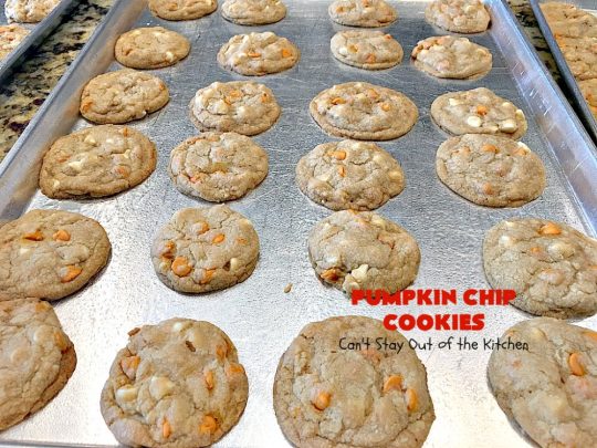 Pumpkin Chip Cookies | Can't Stay Out of the Kitchen | these heavenly #cookies use #pumpkin 'n spice chips & vanilla chips. They are absolutely divine! Perfect for #fall or #holiday baking. #dessert