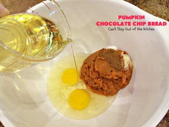 Pumpkin Chocolate Chip Bread | Can't Stay Out of the Kitchen | this awesome & decadent #pumpkin #bread is filled with #chocolate chips & then glazed with chocolate icing. Great #breakfast idea for #holidays like #Thanksgiving.