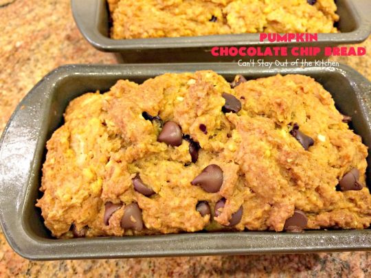 Pumpkin Chocolate Chip Bread | Can't Stay Out of the Kitchen | this awesome & decadent #pumpkin #bread is filled with #chocolate chips & then glazed with chocolate icing. Great #breakfast idea for #holidays like #Thanksgiving.