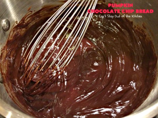Pumpkin Chocolate Chip Bread | Can't Stay Out of the Kitchen | this awesome & decadent #pumpkin #bread is filled with #chocolate chips & then glazed with chocolate icing. Great #breakfast idea for #holidays like #Thanksgiving.