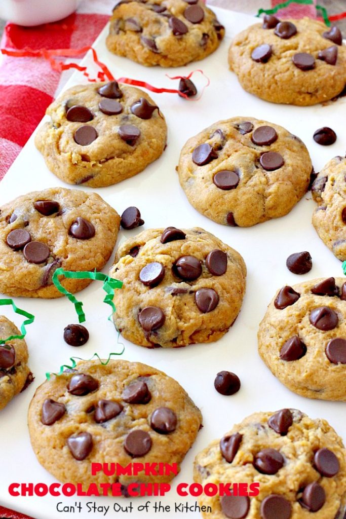 Pumpkin Chocolate Chip Cookies | Can't Stay Out of the Kitchen | these #pumpkin #cookies are utterly delightful. They're filled with #chocolate chips & delicately seasoned with #cinnamon & pumpkin pie spice. Terrific for #holiday baking. #dessert
