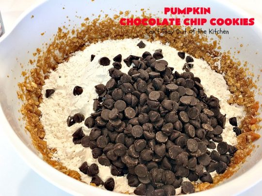 Pumpkin Chocolate Chip Cookies | Can't Stay Out of the Kitchen | these #pumpkin #cookies are utterly delightful. They're filled with #chocolate chips & delicately seasoned with #cinnamon & pumpkin pie spice. Terrific for #holiday baking. #dessert