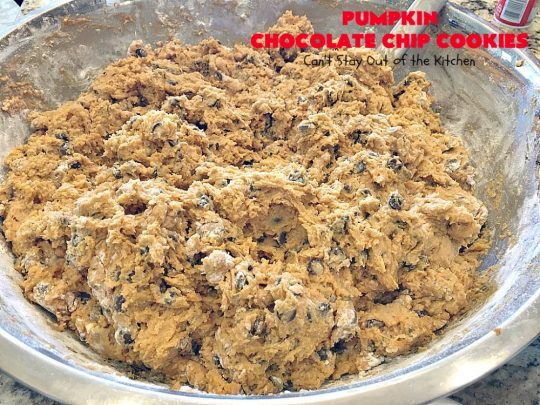 Pumpkin Chocolate Chip Cookies | Can't Stay Out of the Kitchen | these #pumpkin #cookies are utterly delightful. They're filled with #chocolate chips & delicately seasoned with #cinnamon & pumpkin pie spice. Terrific for #holiday baking. #dessert