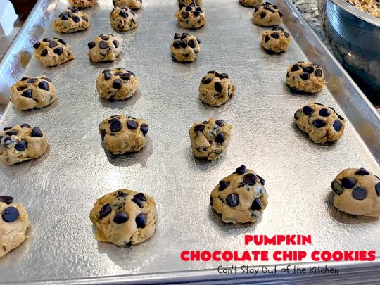Pumpkin Chocolate Chip Cookies | Can't Stay Out of the Kitchen | these #pumpkin #cookies are utterly delightful. They're filled with #chocolate chips & delicately seasoned with #cinnamon & pumpkin pie spice. Terrific for #holiday baking. #dessert