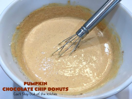 Pumpkin Chocolate Chip Donuts | Can't Stay Out of the Kitchen | these phenomenal #donuts are so mouthwatering. They have double the #chocolate & double the #pumpkin flavor. You'll be drooling over every mouthful. Highly recommended for #MothersDay or #FathersDay #Breakfast. #Holiday #HolidayBreakfast #PumpkinDonuts #ChocolateChipDonuts #fall #FallBaking #PumpkinChocolateChipDonuts #ChocolateChips