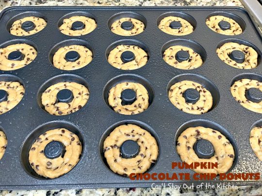 Pumpkin Chocolate Chip Donuts | Can't Stay Out of the Kitchen | these phenomenal #donuts are so mouthwatering. They have double the #chocolate & double the #pumpkin flavor. You'll be drooling over every mouthful. Highly recommended for #MothersDay or #FathersDay #Breakfast. #Holiday #HolidayBreakfast #PumpkinDonuts #ChocolateChipDonuts #fall #FallBaking #PumpkinChocolateChipDonuts #ChocolateChips