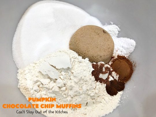 Pumpkin Chocolate Chip Muffins | Can't Stay Out of the Kitchen | these heavenly #pumpkin #muffins will knock your socks off! They're filled with #chocolate chips & delicately seasoned with #cinnamon, cloves & nutmeg. They're perfect for a #holiday or company  #breakfast. They're also terrific any time you want a chocolate fix! #ThanksgivingBreakfast #FallBaking #Fall #ChristmasBreakfast