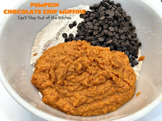 Pumpkin Chocolate Chip Muffins | Can't Stay Out of the Kitchen | these heavenly #pumpkin #muffins will knock your socks off! They're filled with #chocolate chips & delicately seasoned with #cinnamon, cloves & nutmeg. They're perfect for a #holiday or company  #breakfast. They're also terrific any time you want a chocolate fix! #ThanksgivingBreakfast #FallBaking #Fall #ChristmasBreakfast
