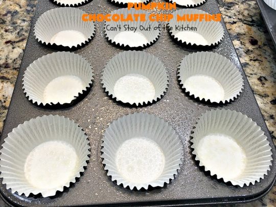 Pumpkin Chocolate Chip Muffins | Can't Stay Out of the Kitchen | these heavenly #pumpkin #muffins will knock your socks off! They're filled with #chocolate chips & delicately seasoned with #cinnamon, cloves & nutmeg. They're perfect for a #holiday or company  #breakfast. They're also terrific any time you want a chocolate fix! #ThanksgivingBreakfast #FallBaking #Fall #ChristmasBreakfast