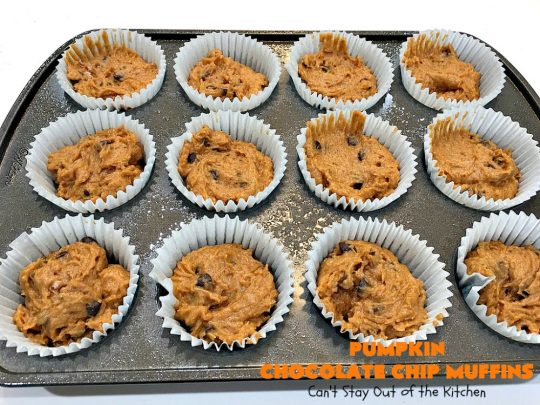 Pumpkin Chocolate Chip Muffins | Can't Stay Out of the Kitchen | these heavenly #pumpkin #muffins will knock your socks off! They're filled with #chocolate chips & delicately seasoned with #cinnamon, cloves & nutmeg. They're perfect for a #holiday or company  #breakfast. They're also terrific any time you want a chocolate fix! #ThanksgivingBreakfast #FallBaking #Fall #ChristmasBreakfast