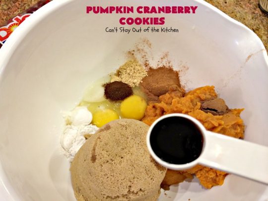 Pumpkin Cranberry Cookies | Can't Stay Out of the Kitchen | these favorite #Christmas #cookies use #pumpkin, fresh #cranberries & have a #cinnamon frosting on top with #sprinkles! Terrific #dessert for #fall baking.