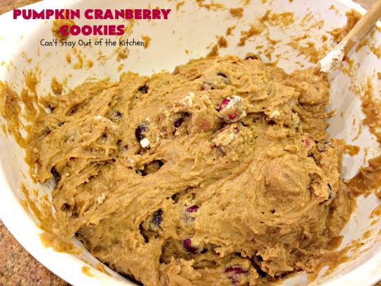 Pumpkin Cranberry Cookies | Can't Stay Out of the Kitchen | these favorite #Christmas #cookies use #pumpkin, fresh #cranberries & have a #cinnamon frosting on top with #sprinkles! Terrific #dessert for #fall baking.