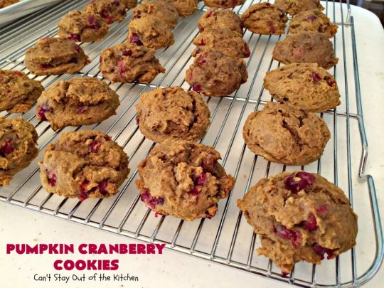 Pumpkin Cranberry Cookies | Can't Stay Out of the Kitchen | these favorite #Christmas #cookies use #pumpkin, fresh #cranberries & have a #cinnamon frosting on top with #sprinkles! Terrific #dessert for #fall baking.