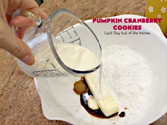 Pumpkin Cranberry Cookies | Can't Stay Out of the Kitchen | these favorite #Christmas #cookies use #pumpkin, fresh #cranberries & have a #cinnamon frosting on top with #sprinkles! Terrific #dessert for #fall baking.