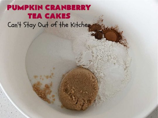 Pumpkin Cranberry Tea Cakes | Can't Stay Out of the Kitchen | these luscious #TeaCakes contain both #pumpkin & #cranberries. Plus, they're iced with a luscious #cinnamon frosting. They're marvelous for #holiday or #Christmas #baking & parties. Prepare to swoon after just one bite! #dessert #cake #HolidayDessert #PumpkinDessert #CranberryDessert #PumpkinCranberryTeaCakes