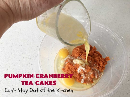 Pumpkin Cranberry Tea Cakes | Can't Stay Out of the Kitchen | these luscious #TeaCakes contain both #pumpkin & #cranberries. Plus, they're iced with a luscious #cinnamon frosting. They're marvelous for #holiday or #Christmas #baking & parties. Prepare to swoon after just one bite! #dessert #cake #HolidayDessert #PumpkinDessert #CranberryDessert #PumpkinCranberryTeaCakes