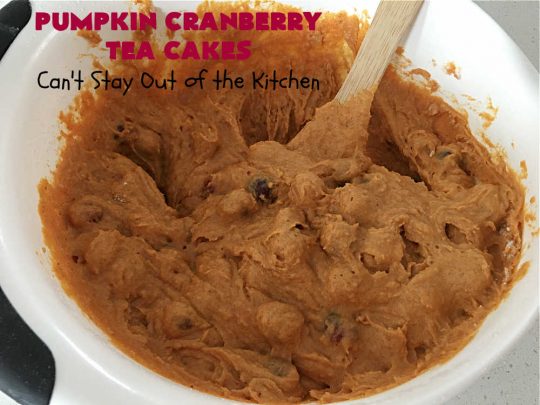 Pumpkin Cranberry Tea Cakes | Can't Stay Out of the Kitchen | these luscious #TeaCakes contain both #pumpkin & #cranberries. Plus, they're iced with a luscious #cinnamon frosting. They're marvelous for #holiday or #Christmas #baking & parties. Prepare to swoon after just one bite! #dessert #cake #HolidayDessert #PumpkinDessert #CranberryDessert #PumpkinCranberryTeaCakes
