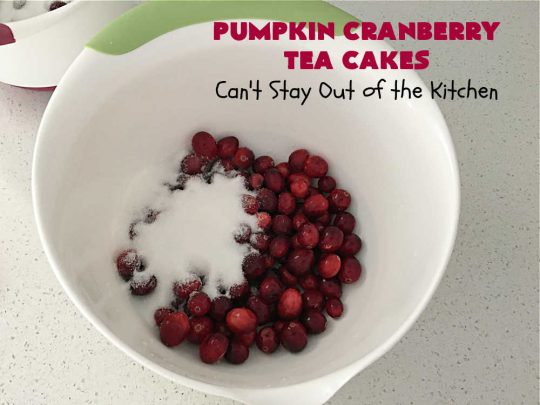 Pumpkin Cranberry Tea Cakes | Can't Stay Out of the Kitchen | these luscious #TeaCakes contain both #pumpkin & #cranberries. Plus, they're iced with a luscious #cinnamon frosting. They're marvelous for #holiday or #Christmas #baking & parties. Prepare to swoon after just one bite! #dessert #cake #HolidayDessert #PumpkinDessert #CranberryDessert #PumpkinCranberryTeaCakes