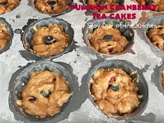 Pumpkin Cranberry Tea Cakes | Can't Stay Out of the Kitchen | these luscious #TeaCakes contain both #pumpkin & #cranberries. Plus, they're iced with a luscious #cinnamon frosting. They're marvelous for #holiday or #Christmas #baking & parties. Prepare to swoon after just one bite! #dessert #cake #HolidayDessert #PumpkinDessert #CranberryDessert #PumpkinCranberryTeaCakes