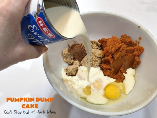 Pumpkin Dump Cake | Can't Stay Out of the Kitchen | this spectacular #DumpCake is not just for #Fall! It's made with #pumpkin, #pecans & HeathEnglishToffeeBits. This drool-worthy #dessert will knock your socks off! Serve for #holidays like #MothersDay or #FathersDay. #Toffee #Caramel #PumpkinDessert #ToffeeDessert #PumpkinDumpCake #HolidayDessert #MothersDayDessert #FathersDayDessert
